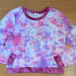 Sara Sara Pink and Purple Tie-Dye Smiley Face Sweatshirt
